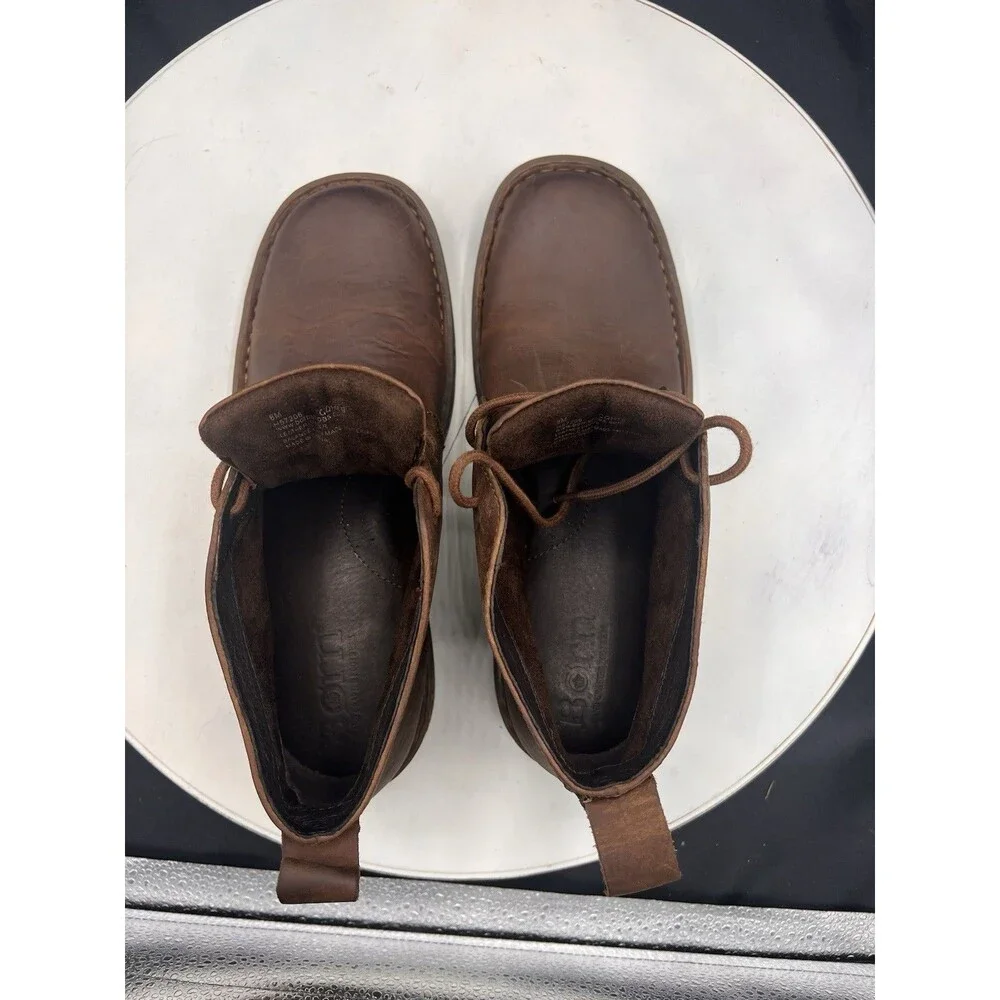 Born Men's Brown Leather Chukka Ankle Boots Lace-Up Round Toe 8M